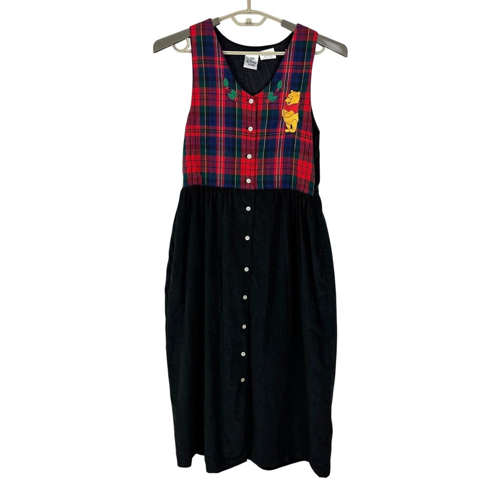 vintage 1990s Disney Store Winnie the Pooh Plaid & Corduroy Jumper Dress Medium